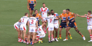 Knights and Dragons players scuffle.