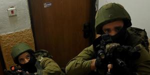 Members of the Israeli military’s counter terrorism unit during a simulated drill where they practice daily in the event of an attack in northern Israel.