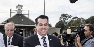 Sandbagging Deakin:Scott Morrison with Michael Sukkar during the 2019 election campaign.