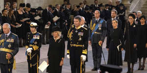 Britain’s King Charles III,Princess Anne,Camilla,the Queen Consort,Tim Laurence,Prince Edward,and Prince William