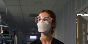 Welsh nurse Ariana Evans at work in St Vincent’s hospital ICU ward.