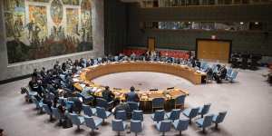 The United Nations Security Council meets at UN Headquarters in March 2018.