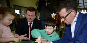 Daniel Andrews campaigning in 2014 with Labor Mordialloc candidate Tim Richardson.