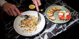 Fraser Island spanner crab salad for two is prepared and served tableside.