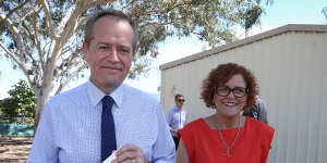 Then opposition leader Bill Shorten with Labor candidate for Herbert,Cathy O’Toole. Labor won the seat by 37 votes in 2016. 