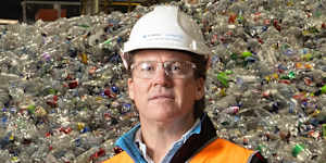 James Dorney,chief executive of Tomra Cleanaway,which manages the NSW container return scheme,at a sorting plant at Eastern Creek.