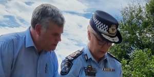 Queensland Police Minister Mark Ryan with Katarina Carroll at Chinchilla Police Station after the deaths of Rachel McCrow and Matthew Arnold.
