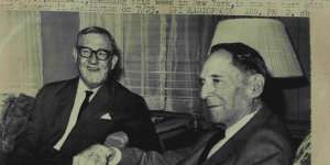 Arthur Calwell (left) meets General Douglas MacArthur in New York in 1963.