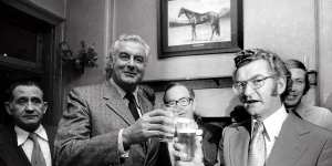 Bob Hawke,pictured with Gough Whitlam,is a legendary beer drinker.