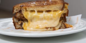 Triple threat:Three-cheese toastie with emmental,gruyere and cheddar,caramelised onion and horseradish mayo.