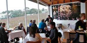 Paringa Estate's dining room has multimillion dollar views of serried vines and rolling hills.