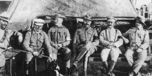 An undated photo shows officers involved in the Breaker Morant case:left to right:Lieutenant Handcock,Lieutenant Morant,Surgeon Johnson,Captains Hunt,Taylor and Picton. 