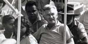 Bob Hawke with Kakadu National Park rangers in 1986.