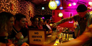 A scene from Sydney’s nightlife,at Jacobys Tiki Bar in Enmore outside the lockout zone.