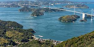 The train between Okayama and Matsuyama crosses the 13 kilometres-long Great Seto Bridge.