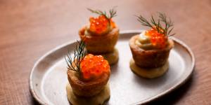 Potato skins with taramasalata and salmon caviar at Teddy’s.