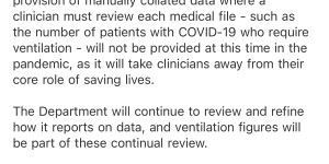 An email from WA Health explaining why they would not be providing the COVID-19 ventilation statistic,sent to journalist Heather McNeill two weeks after the initial request. 