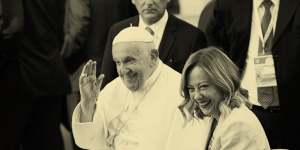 Pope Francis and Giorgia Meloni during the G7 summit in Puglia in June. 