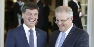 Energy Minister Angus Taylor with Prime Minister Scott Morrison.