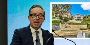 Former Qantas boss Alan Joyce with the Mosman house he bought for $19 million and sold a year later for $21 million.