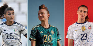 Own goals:The adidas away jersey worn by the Italian team in the FIFA Women’s World Cup;Germany’s adidas away jersey;impressionistic dots on the United States Nike home jersey.