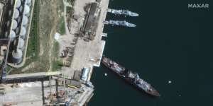 The cruiser Moskva in port Sevastopol in Crimea on April 7,2022. 
