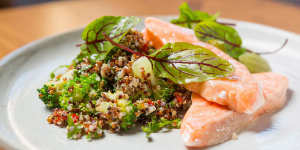 Poached ocean trout with quinoa,kale,goji berry and broccoli salad.