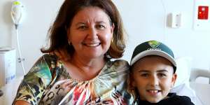 Twelve-year-old Bryson Morrison,who is battling Leukaemia,with his mum Rosa Morrison,was one of the many patients transferred from the Royal Children's Hospital in Herston to the new Lady Cilento Children's Hospital at South Brisbane. 