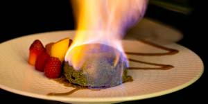 The matcha lava bomb dessert at One Tea Lounge&Grill.