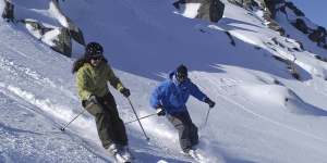 Skiers at Charlotte Pass.