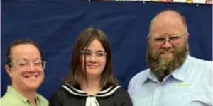 Mia Rossiter (centre) with her parents,Danica and Paul Rossiter.