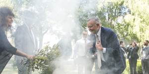 Prime Minister Anthony Albanese during a Welcome to Country and Smoking Ceremony at Parliament House in 2020. 