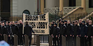 A National Socialist Network rally held outside NSW parliament on Saturday. 