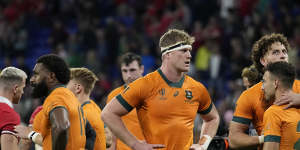 Wallabies players after the loss against Wales in the World Cup in Lyon.