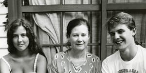 John Olsen’s second wife Valerie (centre) with their children Louise and Tim in 1983.