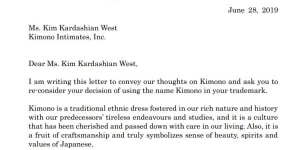 A letter from Kyoto mayor Daisaku Kadokawa to Kim Kardashian West protesting the'Kimono'name of her shapewear line. 
