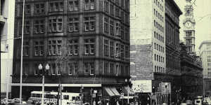 The Commercial Travellers’ Association building on the corner of Martin Place and Castlereagh Street in October,1973. 
