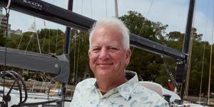 Skipper Ron Epstein next to his boat Bacchanal,before the Sydney to Hobart.