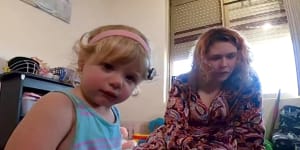 Davina,2,and Shannon Cowan. Long wait for ear,nose and throat specialists in Western Australia. Picture:Nine News Perth