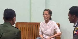 An image released by Myanmar state TV showed Suu Kyi in detention - but when it was taken is unknown. 