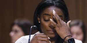 Olympic gold medal winning gymnast Simone Biles testifying in September at a Senate hearing into the FBI’s handling of the Larry Nassar investigation.