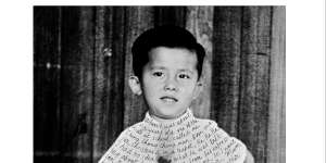 LifeLines3-SelfPortrait2(1947);Childhood photo of William Yang,which he inscribed for his 1999 show ‘Sadness’.
