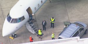 A jet carrying Travis Kelce arrives in Sydney.