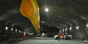 A ventilation tube provides clean air to workers more than 50 metres below Sydney’s inner west.