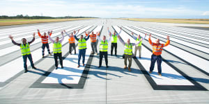 The completed new Brisbane Airport runway,which runs parallel to the existing main runway.