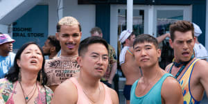 Same-sex romcom Fire Island,starring (from left) Margaret Cho,Tomas Matos,Bowen Yang,Joel Kim Booster and Matt Rogers,updated the genre once again. 