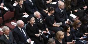 Former prime minister Paul Keating,Janette Howard,former prime minister John Howard,Jenny Morrison and former prime minister Scott Morrison during the Queen’s memorial service in Canberra.