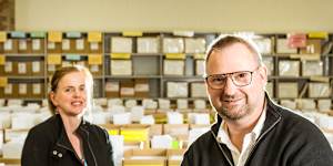 VCE physics chief assessor Andrew Hansen and Victorian Curriculum and Assessment Authority executive director Kelly Jarvis at the VCE exam processing centre in Coburg.