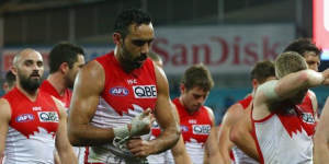 Criticised:Shane Warne accused Adam Goodes of'staging'to win free-kicks in Sydney's loss to Richmond on Saturday.