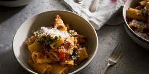 This bolognese is suitable for the warmer months:Ragu alla bolognese with peas and basil.